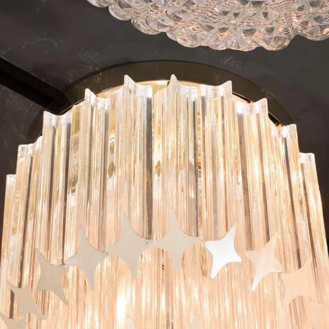 1970s Chic Murano Two-Tiered Camer Quadriedri Crystal and Brass Flush Mount Chandelier For Sale - Image 5 of 9