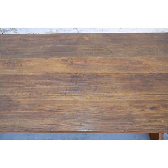 Rustic Custom X-Trestle Table in Reclaimed Heart Pine For Sale - Image 3 of 12
