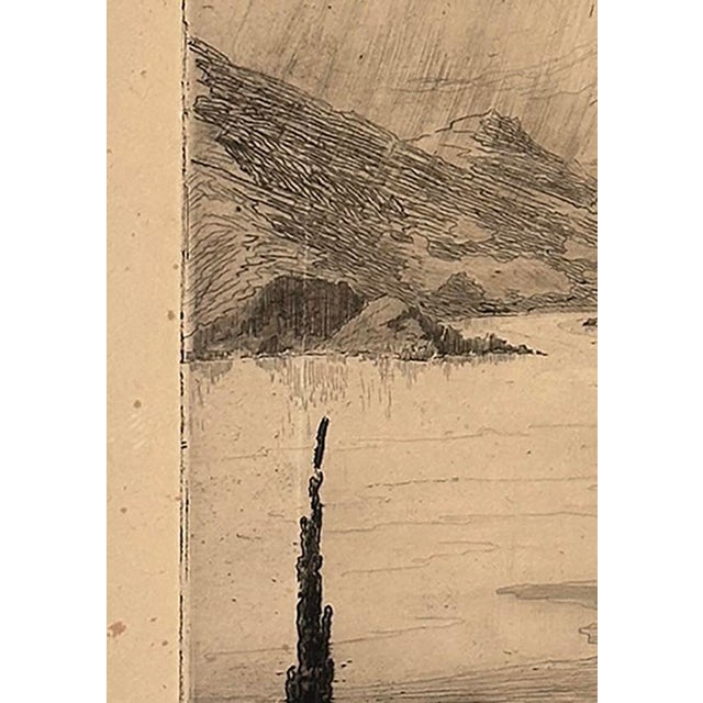 Vintage French Black and White Landscape Etching on Paper With Mat For Sale - Image 4 of 5