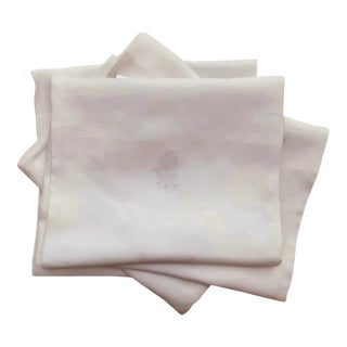 Exquisite Set of Four French Trousseau Linen Napkins With Art Nouveau Damask, C. 1905 For Sale