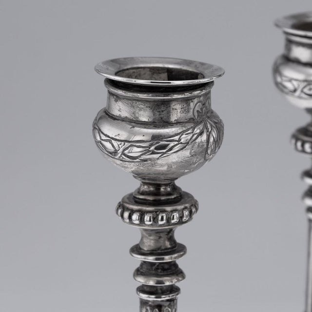Antique German Hanau Silver Candelabras, 19th Century, Set of 2 For Sale - Image 11 of 18