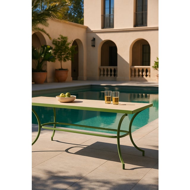 Not Yet Made - Made To Order Italian Betel Outdoor Dining Table in Travertine and Hand-Bent Metal For Sale - Image 5 of 6