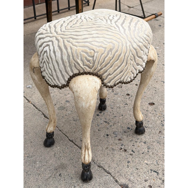 Italian 18th C Style Hoof Foot Taboret Footstool W Cut Velvet 1 of 2 Available For Sale - Image 3 of 6