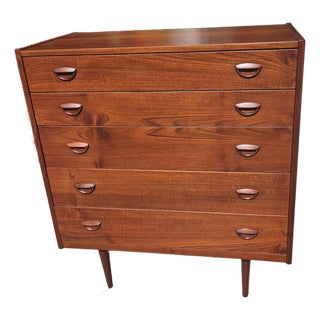 Mid- Century Danish Teak Kai Kristiansen Tall Dresser 5 Drawer For Sale