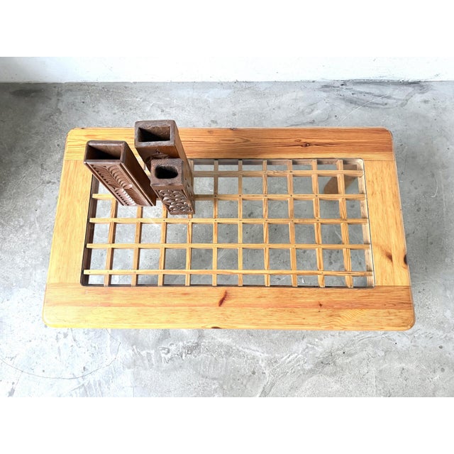 Scandinavian Coffee Table in Pine and Glass, 1970s For Sale - Image 6 of 12