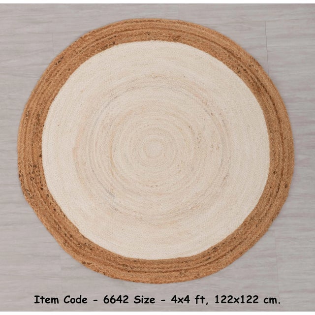 Textile White Jute Round Hand Made Braided Style Boho Rug 4 Foot For Sale - Image 7 of 11