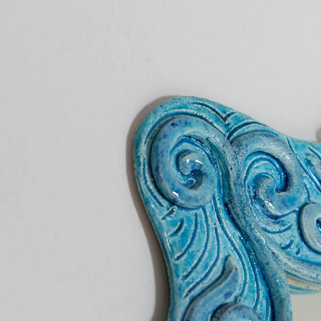 1970s Wall Mirror with Light Blue Ceramic Frame, 1970s For Sale - Image 5 of 12