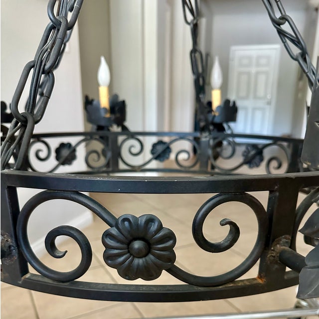 1960s Large Spanish Revival Metal Forged Black Chandelier For Sale - Image 13 of 17
