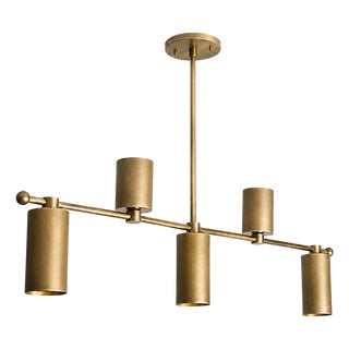Handcrafted Solid Brass Linear 5 Light Chandelier, Industrial Brass Chandelier, Ceiling Light Fixture, Dining Room Lighting For Sale