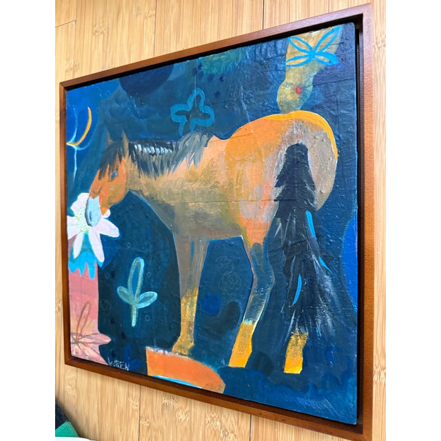 Ink Blue “Midnight Garden” a Horse Painting by LWren Walraven For Sale - Image 8 of 11