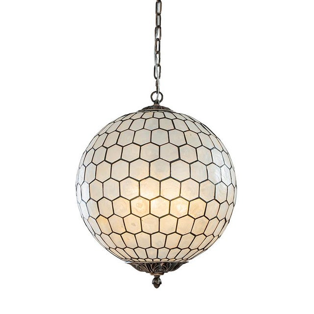 Vintage Aloadecor 3-Light 18'' Brass French Cosatal Glam Chandelier With Natural Capiz Shell Globe Lantern Hanging Light For Sale - Image 11 of 11