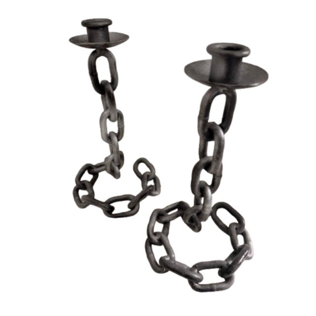 Mid-Century Modern Mid 20th century Illusionistic Brutalist Chain Link Candlesticks - A Pair For Sale - Image 3 of 10