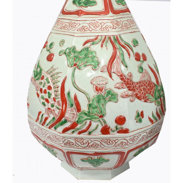 Red Chinese Qing Ceramic Fish Bowls Vases, Set of 2 For Sale - Image 8 of 12