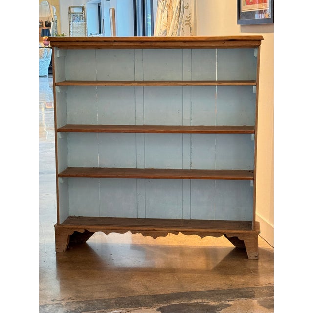 English 19th Century Pine Open Bookcase With Painted Blue Interior For Sale - Image 3 of 13