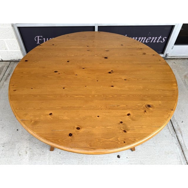 7 Piece Solid Pine Farmhouse Style Round Dining Set For Sale - Image 14 of 18