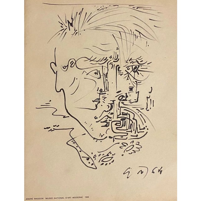 Abstract composition is an original black and white etching on cardboard realized in 1965 by andré masson. Hand-signed and...