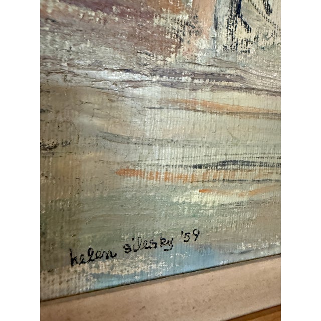 Vintage Boat Harbor Marina Painting Helen Silesky 1959 Boats in Florida Marina Cubist Mid Century Modern For Sale - Image 6 of 12