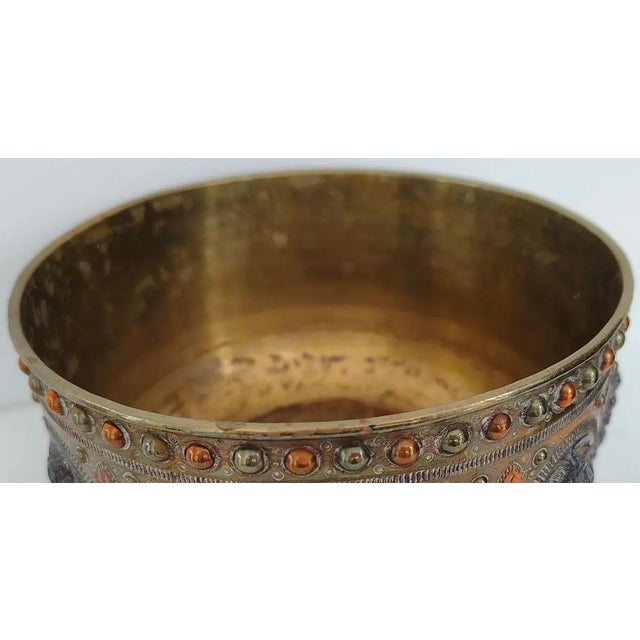 Antique 19th Century Thanjavur Tri-Metal Bowl - Hand-Hammered Silver and Copper on Brass - Tanjore South Indian Art For Sale - Image 9 of 11