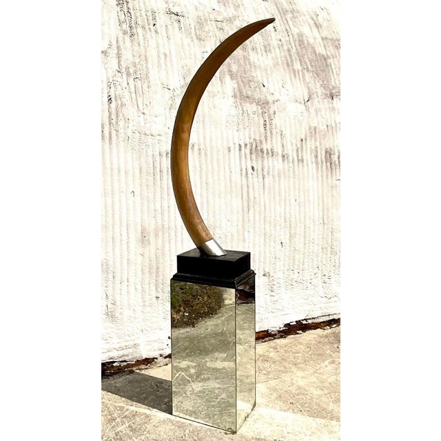 Mid 20th Century Vintage Sculptural Faux Tusk on Mirrored Pedestal For Sale - Image 5 of 12