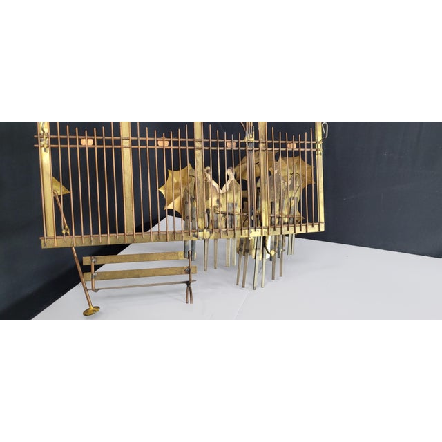 Curtis Jere 1970s Brutalist Brass Wall Sculpture — Rainy Day Bus Stop Scene, Tree & Umbrella Figures, Jere Style For Sale - Image 4 of 11