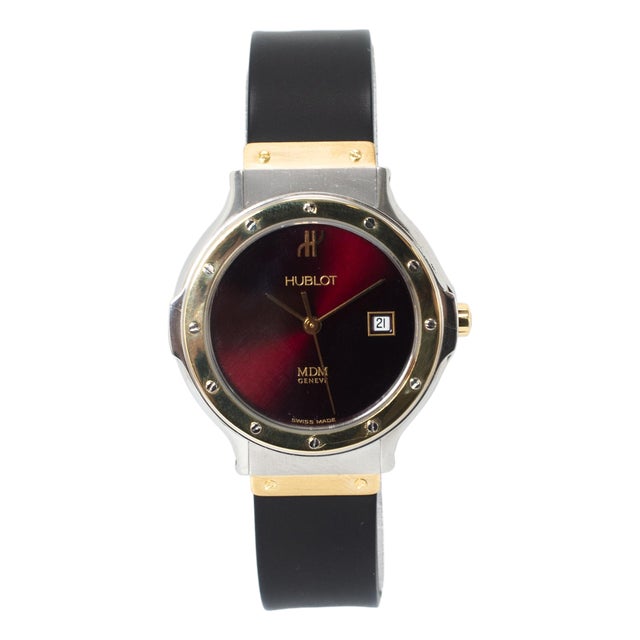Ladies Hublot Classic MDM 26mm 1391.2 Red Dial Two Tone Gold Steel Quartz Watch For Sale