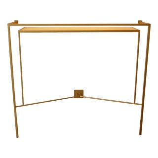 Gold Patinated Console Table with Sycamore Shelf by Aymeric Lefort For Sale
