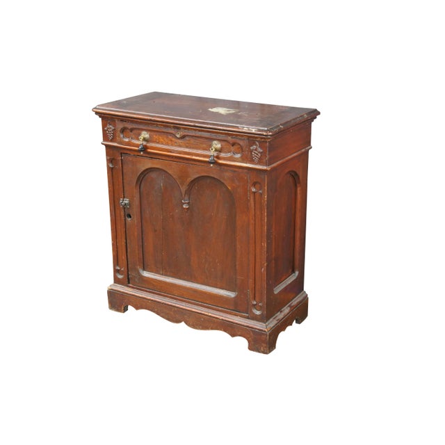 Victorian Antique American Victorian Gothic Revival Walnut Chest Console Table Cabinet For Sale - Image 3 of 13