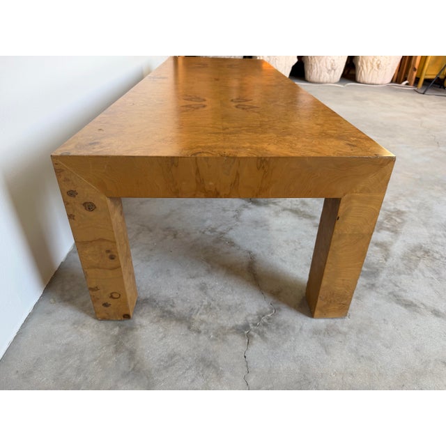 1970’s Milo Baughman Style Parsons Burl Wood Rectangular Coffee Table For Sale In Miami - Image 6 of 12