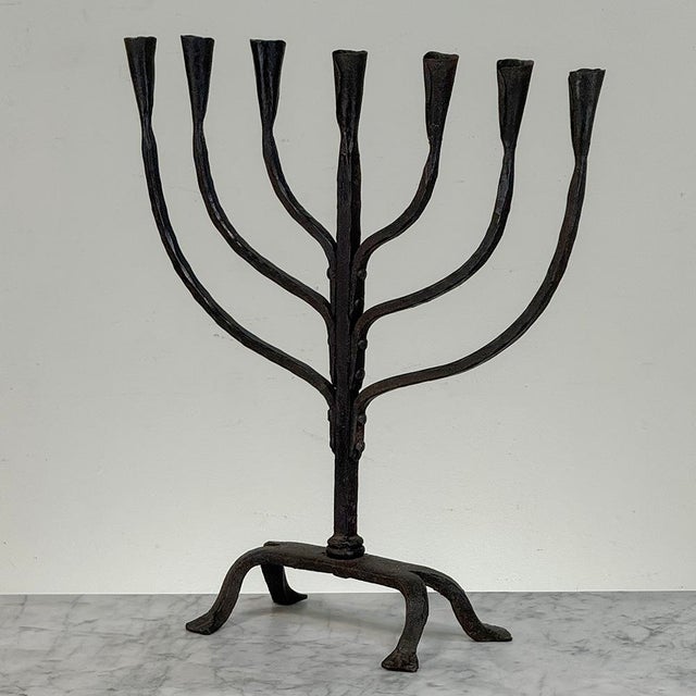 Charcoal Mid-Century French Brutalist Hand-Forged Iron Seven-Light Candelabrum For Sale - Image 8 of 18