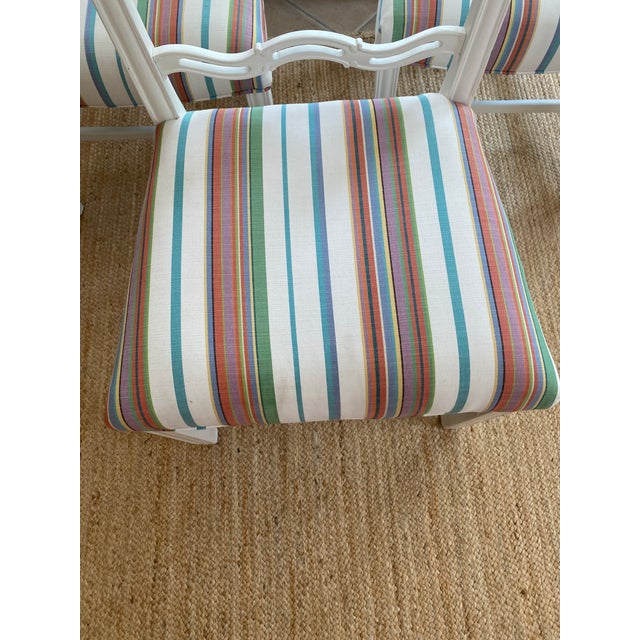 Mid 20th Century Set of 6 Vintage Painted Mahogany Chippendale Ribbon Back Dining Chairs With New Perennials Striped Fabric For Sale - Image 5 of 14