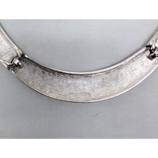 Metal Vintage 1980s Signed Monet Rhodium Plated Textured Collar Necklace For Sale - Image 7 of 8