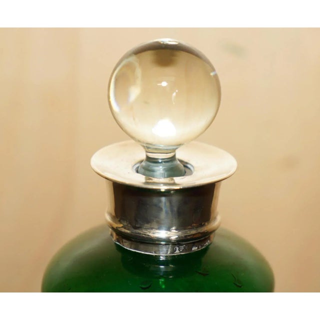 Green Antique Green Wine Port Spirit Decanter with Sterling Silver Collar, 1904 For Sale - Image 8 of 12