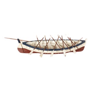Large Wooden Fishing Boat Model with Oars For Sale