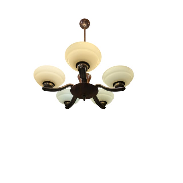 Wood Five Arm Pendant Light by Paaavo Tynell for Oy Taito Ab, 1940s For Sale - Image 7 of 15
