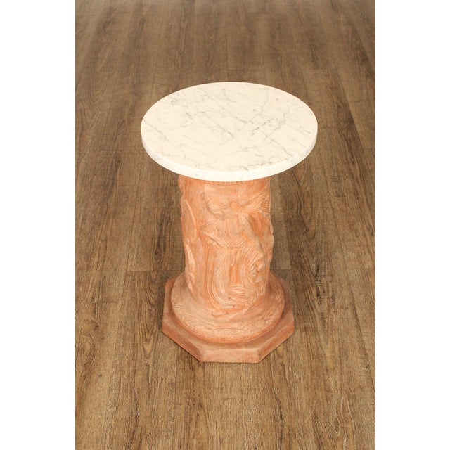 Neoclassical Italian Marble Top Terra Cotta Pedestal For Sale - Image 3 of 12
