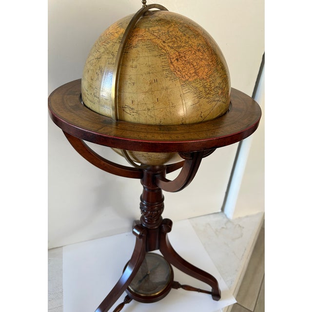 Traditional Merzbach and Falk Physical and Political Library Globe in Mahagony Stand With Compass Base For Sale - Image 3 of 9