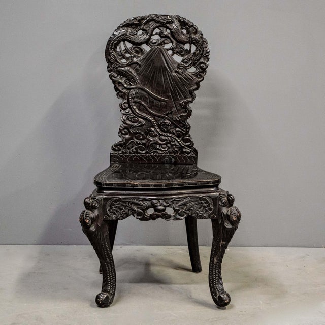 Black Heavily Carved Antique Japanese Black Lacquer Desk & Chair For Sale - Image 8 of 10