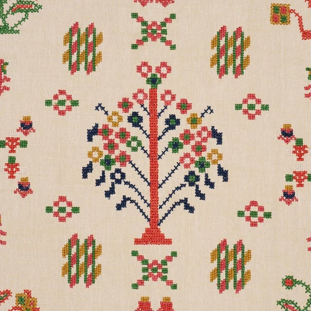 Contemporary Schumacher Fairview Cross Stitch Embroidery Fabric In Multi For Sale - Image 3 of 5