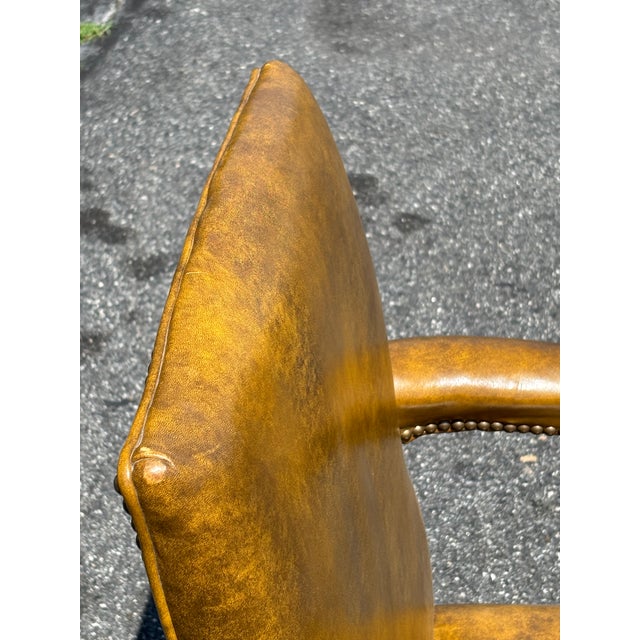 Wood Very Fine 19th C. Georgian Style Leather Arm Chair in Ochre / Mustard / Green For Sale - Image 7 of 18