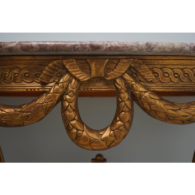 Gold Pair of French Louis XV Style Marble Top Wall Console Tables For Sale - Image 8 of 14