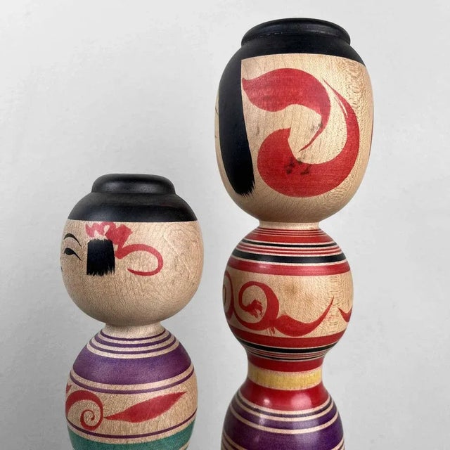Wood Vintage Dento Kokeshi Figurines by Abo Masafumi and Abo Muchihide, 1970s, Set of 2 For Sale - Image 7 of 10