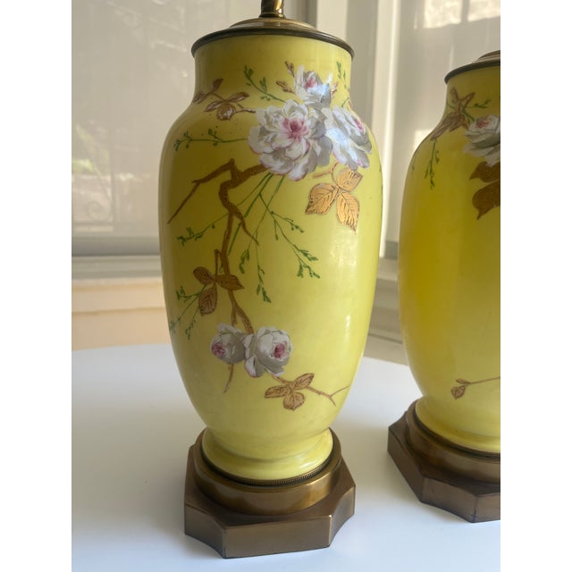 Canary Yellow Mid 20th Century Baccarat Style Yellow Opaline Glass Japonisme Lamps, Signed Baccarat - a Pair For Sale - Image 8 of 18