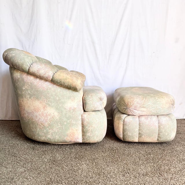 Postmodern Clam Shell Swivel Lounge Chair With Ottoman on Casters For Sale - Image 4 of 9