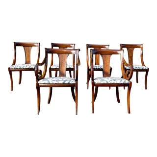 Circa 1950s Vintage Regency Style Mahogany Curved Back Gondola. Dining Chairs- Set of 6 For Sale
