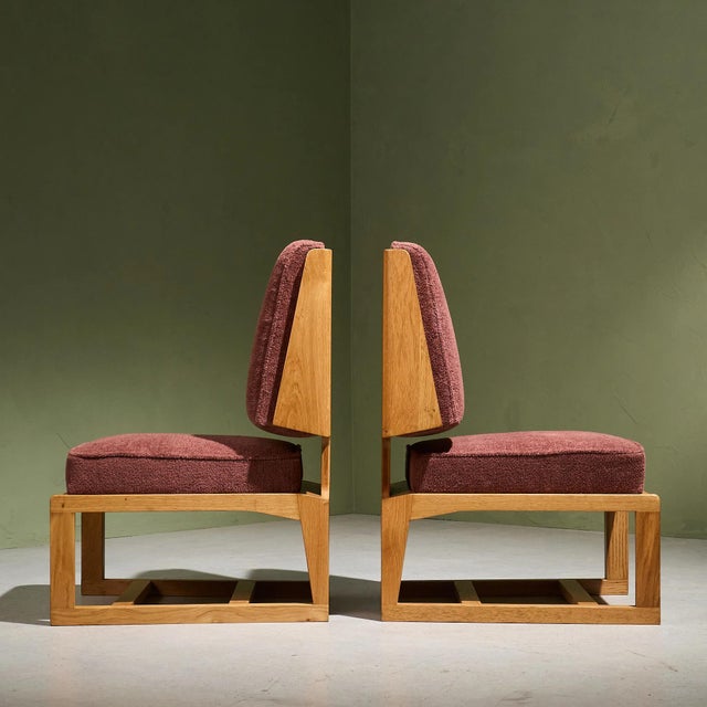 Cubist Slipper Lounge Chairs in Oak, France, Set of 2 For Sale - Image 5 of 11