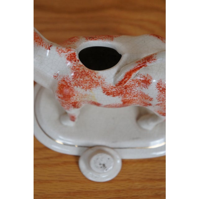 Ceramic Antique English Staffordshire Porcelain Red & White Cow Bull Creamer Pitcher For Sale - Image 7 of 11