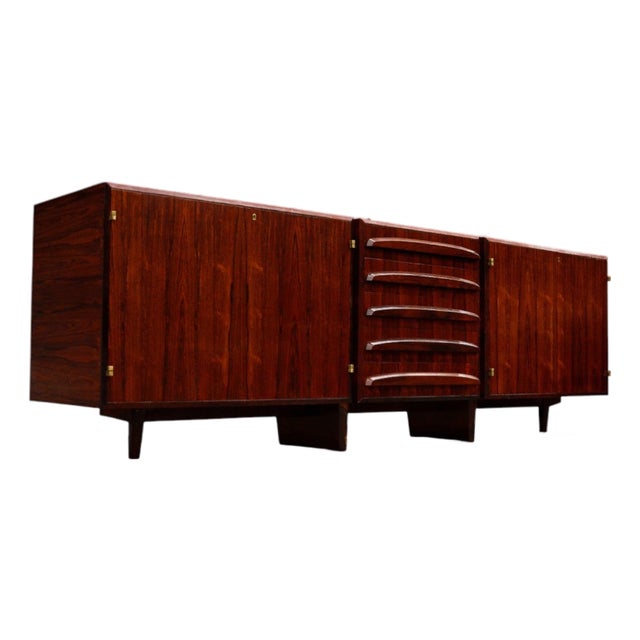 Brazilian Modern Rosewood Credenza With Brass Details by Jean Gillon, Brazil, 1960s For Sale