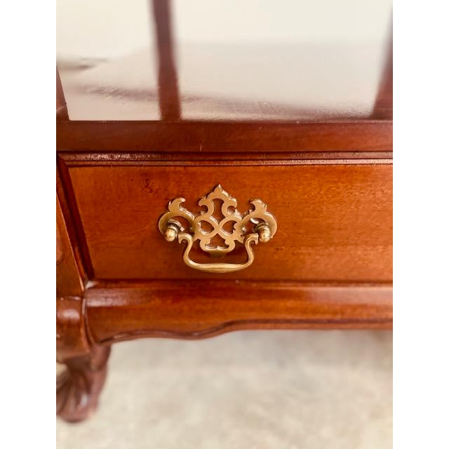 Wood Pair of Vintage Bassett Glass Top Cherry End Tables With Drawers For Sale - Image 7 of 10