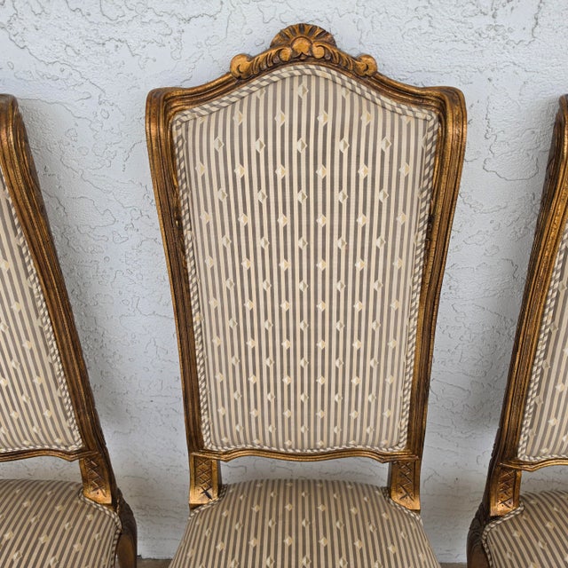 Vintage French Louis XV Rococo Giltwood Wing Back Dining Side Chairs Set of 4 For Sale - Image 11 of 17