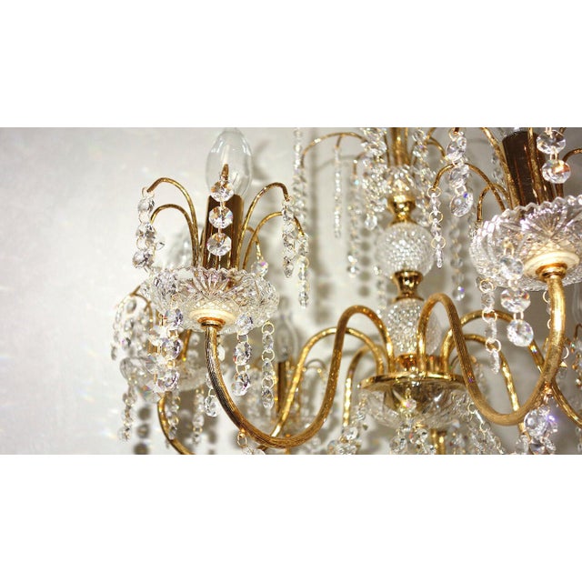 Antique Brass and Lead Crystal 7-Light Chandelier from Preico, 1980s For Sale - Image 4 of 9